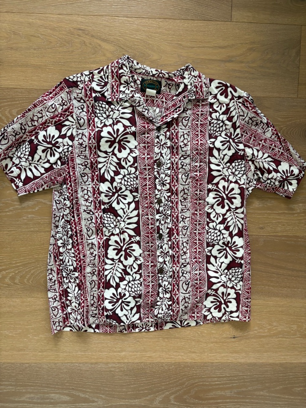 Hawaiian Reserve Red White Aloha Button Down Shirt Size Large Made in Hawaii